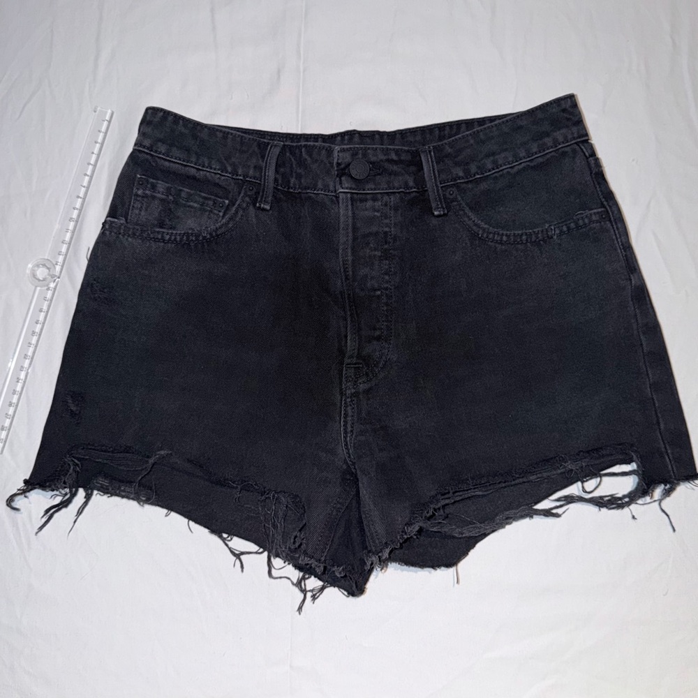 GRLFRND Black 100% Cotton High-Rise Distressed Denim Shorts